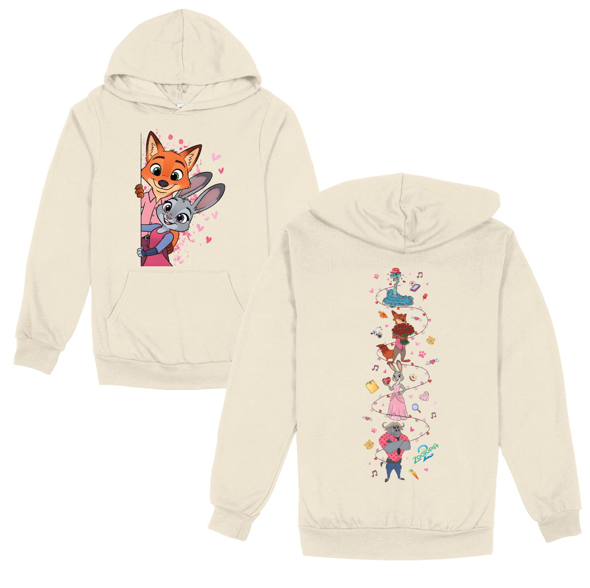 ZT Fox and Bunny Valentine Hoodie front/back